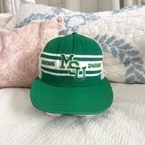 Vintage Michigan State Spartans Green and White Snapback Hat Cap